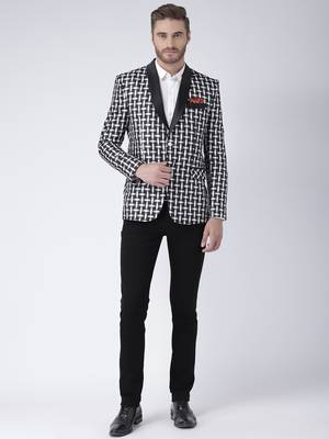 Black Printed Viscose Stitched Men Blazers 2