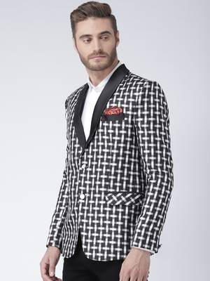 Black Printed Viscose Stitched Men Blazers 3