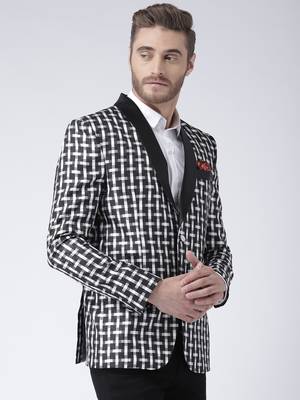 Black Printed Viscose Stitched Men Blazers 4