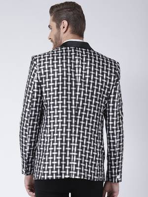 Black Printed Viscose Stitched Men Blazers 5