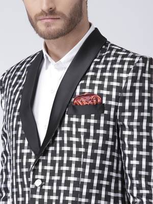 Black Printed Viscose Stitched Men Blazers 6