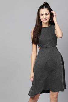 Black Denim Side Cut Out Dress