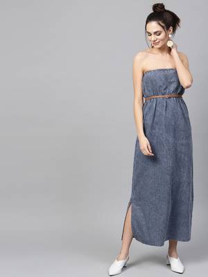 Blue Acid Demin Bardot Belted Maxi 1