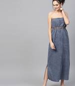 Blue Acid Demin Bardot Belted Maxi
