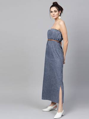 Blue Acid Demin Bardot Belted Maxi 2