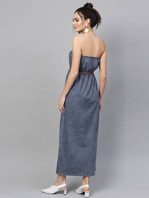 Blue Acid Demin Bardot Belted Maxi 3