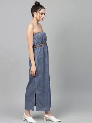 Blue Acid Demin Bardot Belted Maxi 4