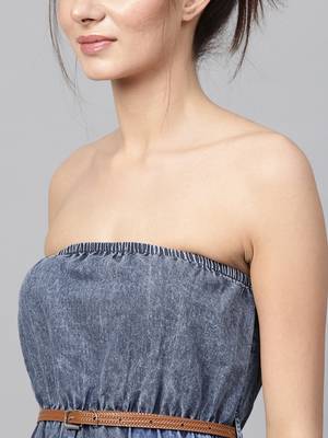 Blue Acid Demin Bardot Belted Maxi 5