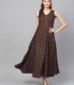 Brown ikat sleeveless Flared Maxi