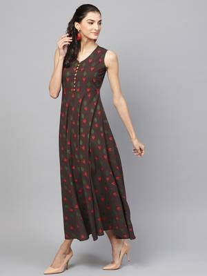 Brown ikat sleeveless Flared Maxi 2