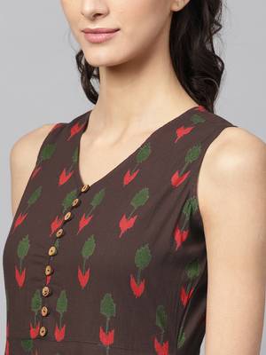 Brown ikat sleeveless Flared Maxi 5