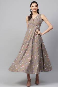 Grey Cycle Print sleeveless Flared Maxi