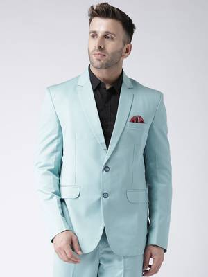 Blue Plain Viscose Stitched Men Blazers 1