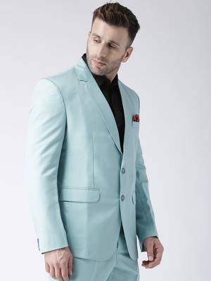 Blue Plain Viscose Stitched Men Blazers 2