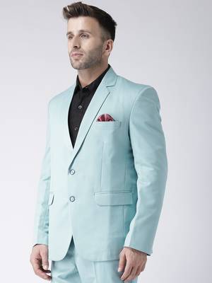 Blue Plain Viscose Stitched Men Blazers 3