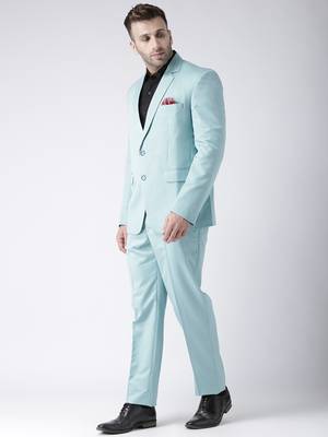 Blue Plain Viscose Stitched Men Blazers 4