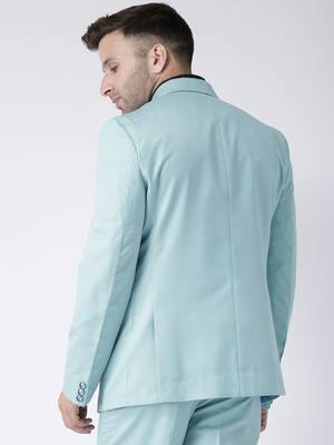 Blue Plain Viscose Stitched Men Blazers 5