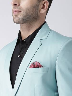 Blue Plain Viscose Stitched Men Blazers 6