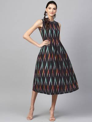 Black ikat Box Pleat sleeveless Dress 1