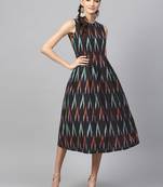 Black ikat Box Pleat sleeveless Dress