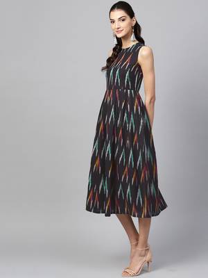 Black ikat Box Pleat sleeveless Dress 2