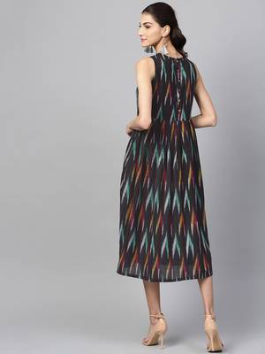 Black ikat Box Pleat sleeveless Dress 3