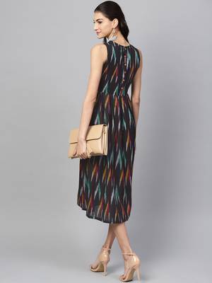 Black ikat Box Pleat sleeveless Dress 6