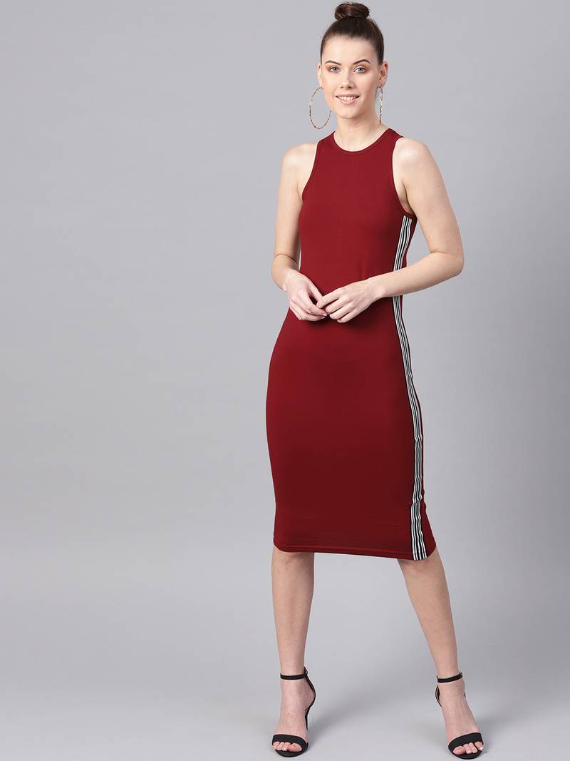 Maroon Box Back Bodycon Athleisure Dress