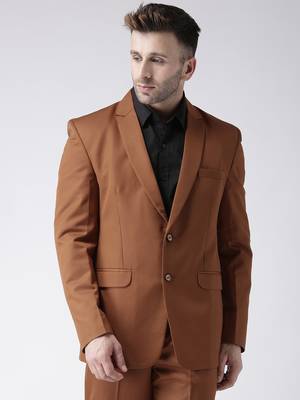 Brown Plain Viscose Stitched Men Blazers 1