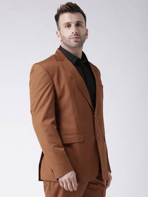 Brown Plain Viscose Stitched Men Blazers 2