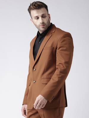 Brown Plain Viscose Stitched Men Blazers 3
