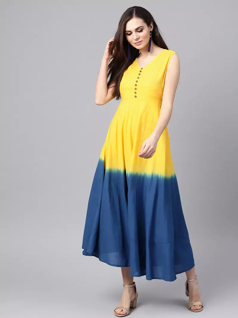 Yellow & blue Ombre Flared Maxi
