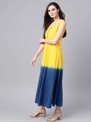 Yellow & blue Ombre Flared Maxi 2