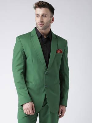Green Plain Viscose Stitched Men Blazers 1