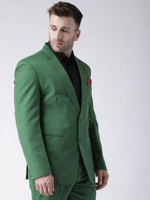 Green Plain Viscose Stitched Men Blazers 2