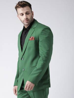Green Plain Viscose Stitched Men Blazers 3
