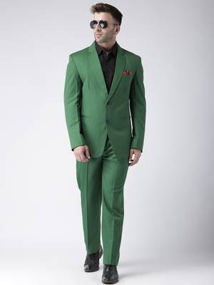 Green Plain Viscose Stitched Men Blazers 4