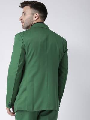 Green Plain Viscose Stitched Men Blazers 5