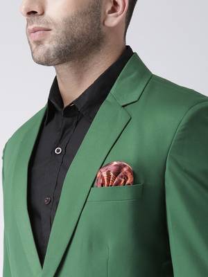Green Plain Viscose Stitched Men Blazers 6