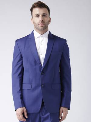 Blue Plain Viscose Stitched Men Blazers 1