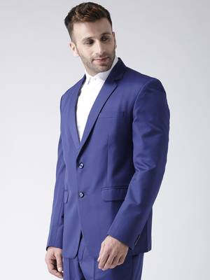 Blue Plain Viscose Stitched Men Blazers 3