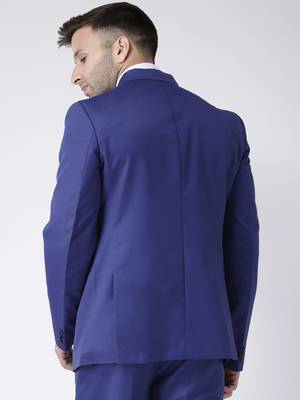 Blue Plain Viscose Stitched Men Blazers 5