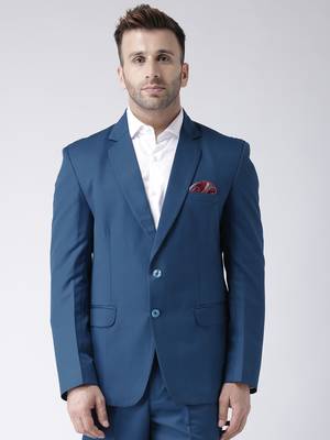 Blue Plain Viscose Stitched Men Blazers 1