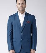 Blue Plain Viscose Stitched Men Blazers