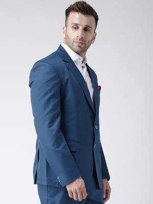 Blue Plain Viscose Stitched Men Blazers 2