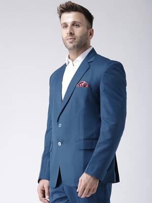 Blue Plain Viscose Stitched Men Blazers 3
