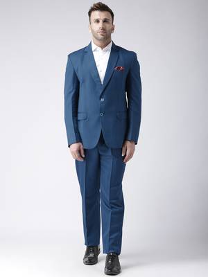 Blue Plain Viscose Stitched Men Blazers 4