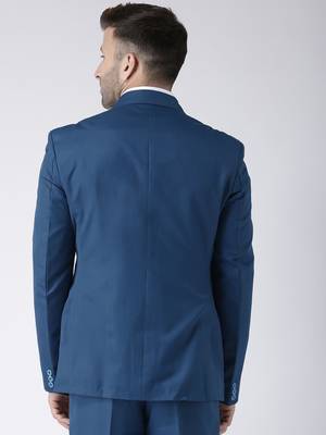 Blue Plain Viscose Stitched Men Blazers 5