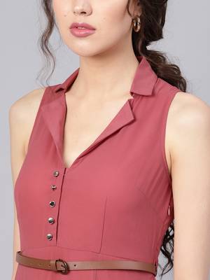 Rose Pink Notched Collar Belted Maxi 5