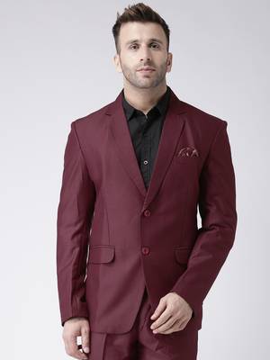 Maroon Plain Viscose Stitched Men Blazers 1